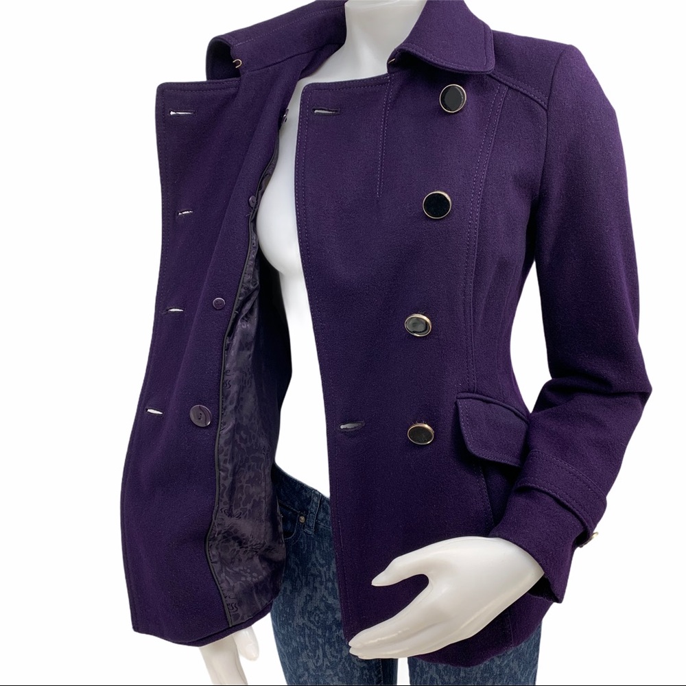 Wool Blend Purple Pea Coat- double breasted - Picture 7 of 14